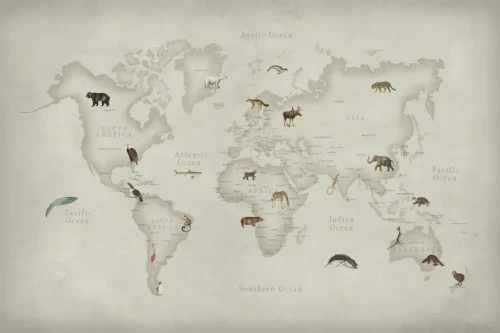 fototapeta mapa świata zwierząt R17231 Rebel Walls Well-Being Animal World