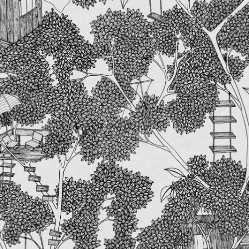 tapeta domek na drzewie Rebel Walls Dreamland R18011 Treehouse Graphite