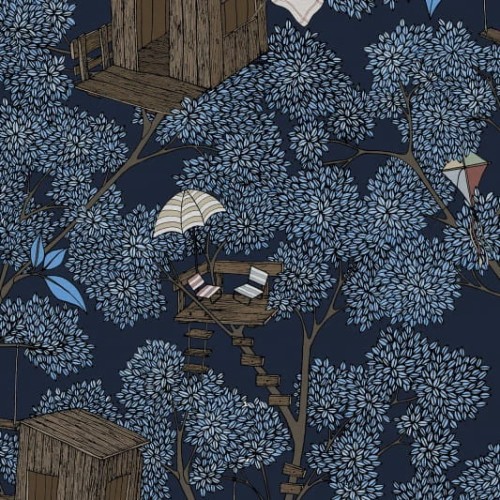 tapeta domek na drzewie Rebel Walls Dreamland R18012 Treehouse Night