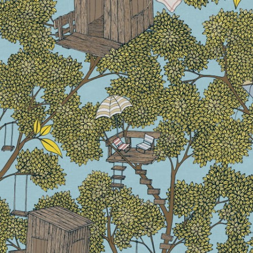 tapeta domek na drzewie Rebel Walls Dreamland R18013 Treehouse Sunshine