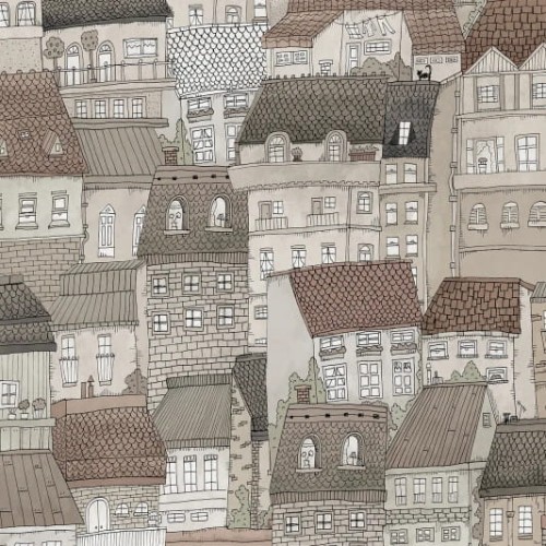 tapeta domki Rebel Walls Dreamland R18093 Dream Town Graphite