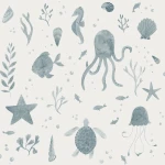 Tapeta podwodne zwierzątka Sandberg 243-36 Della Ocean Blue Familjen