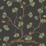 Tapeta liście miłorzębu Sandberg S10619 Ebba Charcoal Familjen