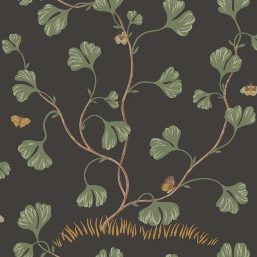 Tapeta liście miłorzębu Sandberg S10619 Ebba Charcoal Familjen