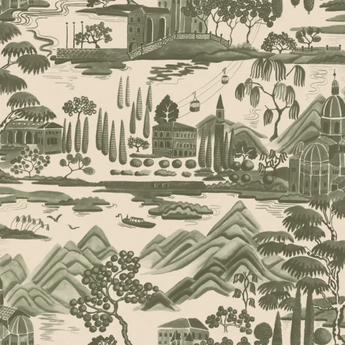 Tapeta jezioro S10689 Lake Como Forest Green Villa Como Sandberg