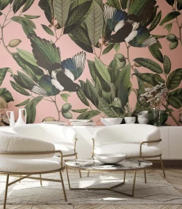 Fototapeta ptaki i liście Magpie Pink Wallcolors