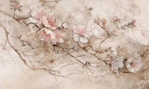 Tapeta kwiaty japońskiej wiśni Wall Art Sakura Beige