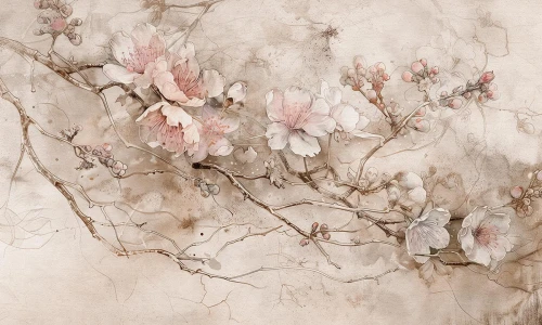 Tapeta kwiaty japońskiej wiśni Wall Art Sakura Beige