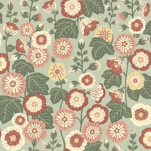 Tapeta kwiaty retro 9172 Happy Hollyhocks Flowers Borastapeter