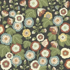 Tapeta kwiaty retro 9173 Happy Hollyhocks Flowers Borastapeter