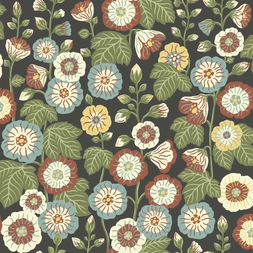 Tapeta kwiaty retro 9173 Happy Hollyhocks Flowers Borastapeter